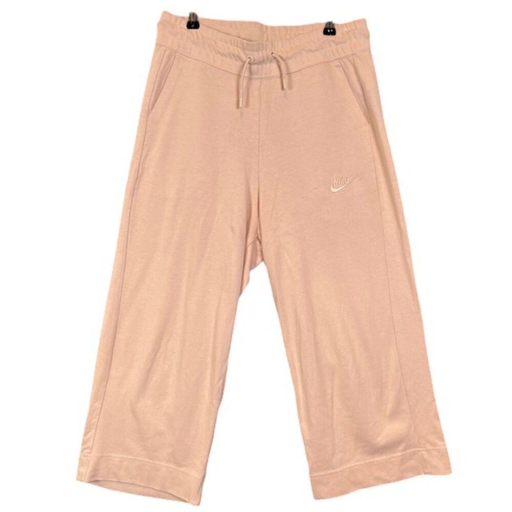 Nike Vintage Wide Leg Capri Cropped Athletic Cotton Pants Drawstring Size Small